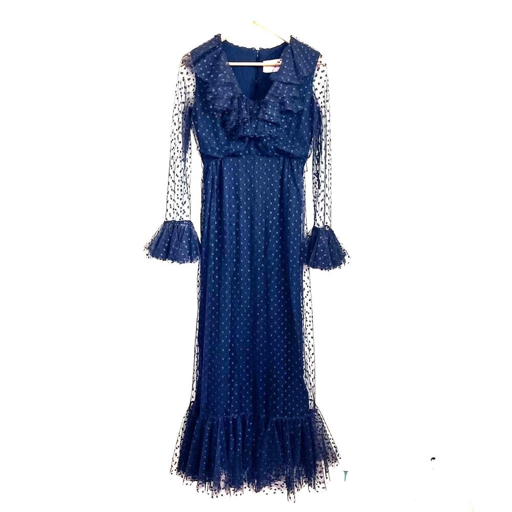 Vintage Vera Hicks Whimsigoth Lace Ruffle Dress Size M‎ Black Sheer Vamp Fairy